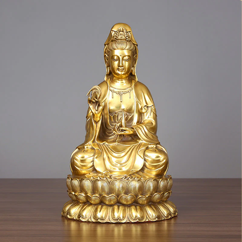 Buddha Stones Kwan Yin Avalokitesvara che tiene una bottiglia di salice Armonia Statua in ottone e rame Decorazione per la casa - Image 9