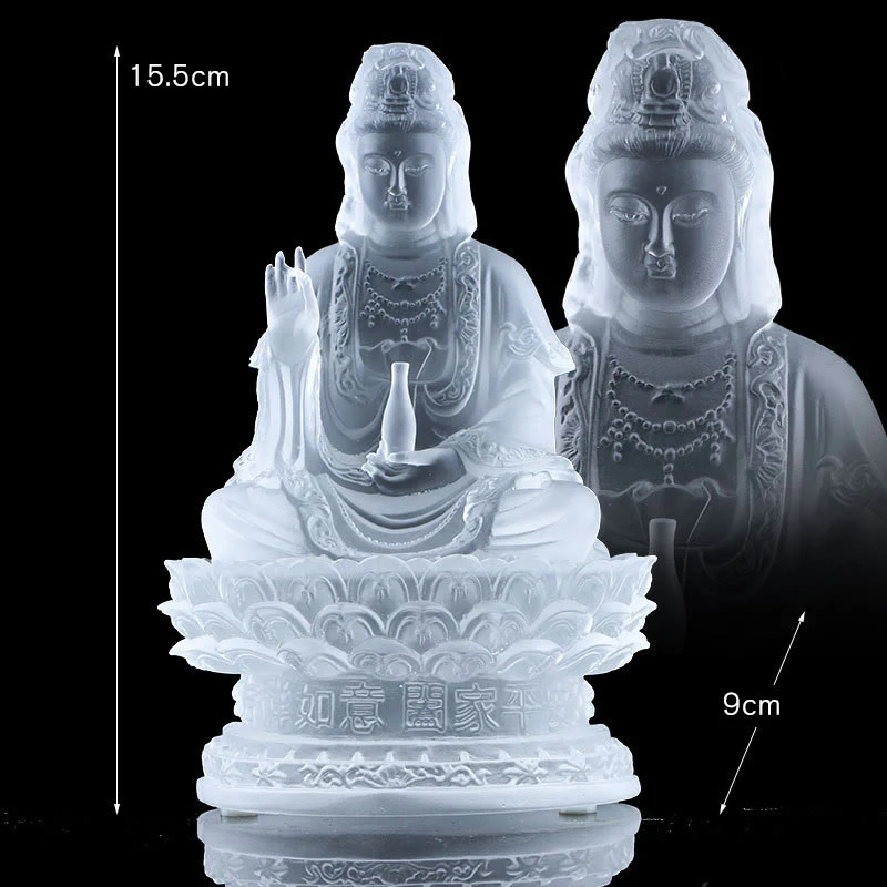 Buddha Stones Kwan Yin Avalokitesvara Figurina fatta a mano Liuli Cristallo Pezzo d'arte Statua della ricchezza Offerta per la casa Decorazione - Image 10