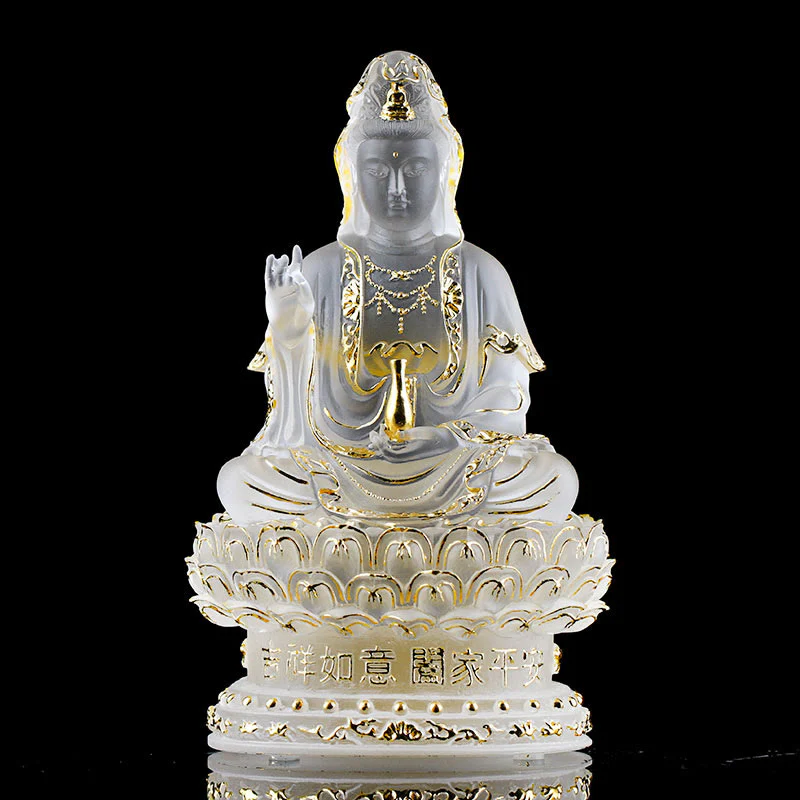 Buddha Stones Kwan Yin Avalokitesvara Figurina fatta a mano Liuli Cristallo Pezzo d'arte Statua della ricchezza Offerta per la casa Decorazione - Image 11