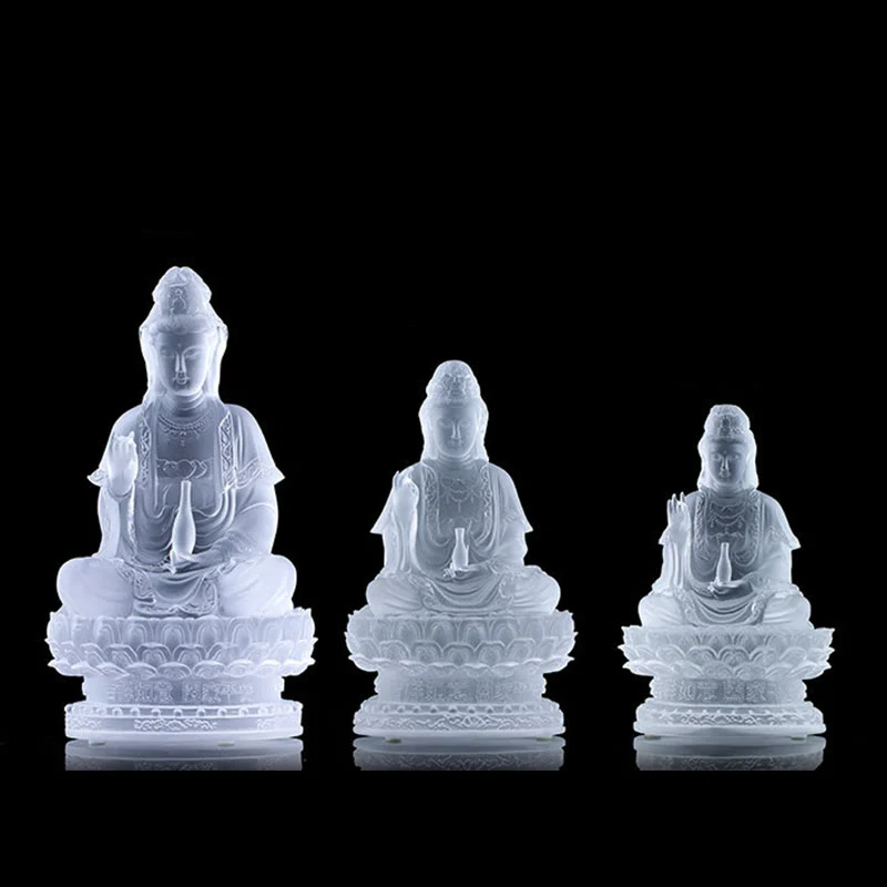Buddha Stones Kwan Yin Avalokitesvara Figurina fatta a mano Liuli Cristallo Pezzo d'arte Statua della ricchezza Offerta per la casa Decorazione - Image 13