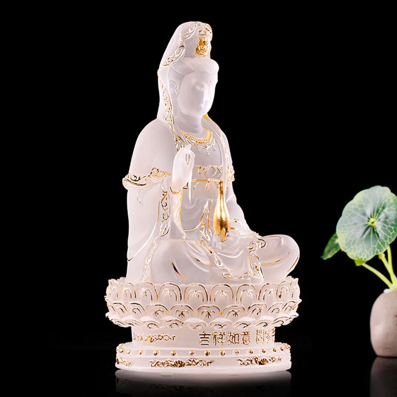 Buddha Stones Kwan Yin Avalokitesvara Figurina fatta a mano Liuli Cristallo Pezzo d'arte Statua della ricchezza Offerta per la casa Decorazione - Image 2