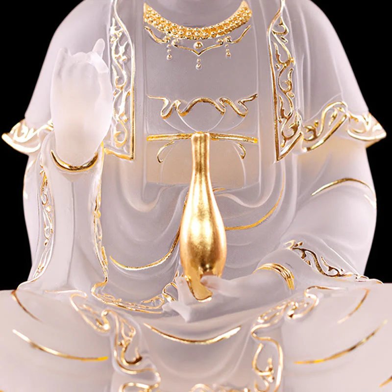 Buddha Stones Kwan Yin Avalokitesvara Figurina fatta a mano Liuli Cristallo Pezzo d'arte Statua della ricchezza Offerta per la casa Decorazione - Image 4