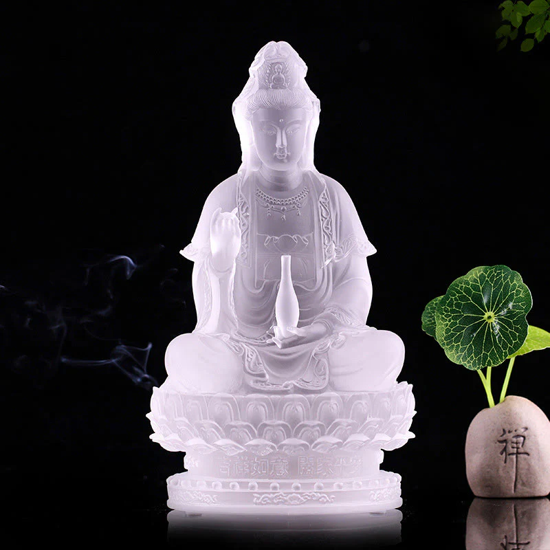 Buddha Stones Kwan Yin Avalokitesvara Figurina fatta a mano Liuli Cristallo Pezzo d'arte Statua della ricchezza Offerta per la casa Decorazione - Image 5