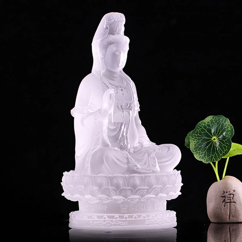 Buddha Stones Kwan Yin Avalokitesvara Figurina fatta a mano Liuli Cristallo Pezzo d'arte Statua della ricchezza Offerta per la casa Decorazione - Image 6