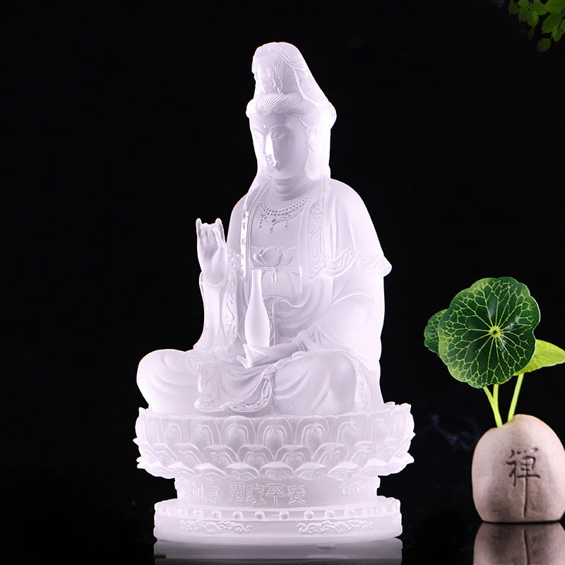 Buddha Stones Kwan Yin Avalokitesvara Figurina fatta a mano Liuli Cristallo Pezzo d'arte Statua della ricchezza Offerta per la casa Decorazione - Image 7