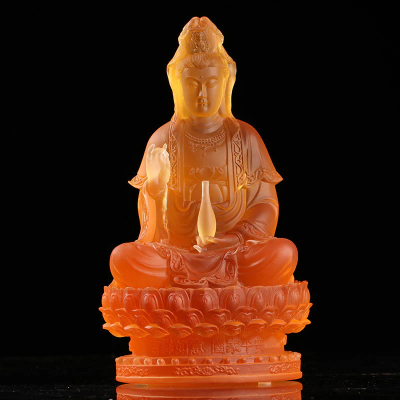 Buddha Stones Kwan Yin Avalokitesvara Figurina fatta a mano Liuli Cristallo Pezzo d'arte Statua della ricchezza Offerta per la casa Decorazione - Image 8