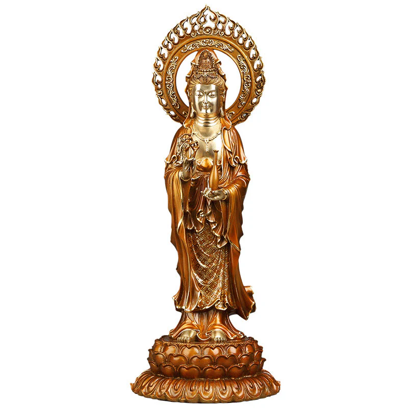 Buddha Stones Kwan Yin Avalokitesvara Loto Aura Successo Ottone Rame Statua Decorazione per la casa - Image 11
