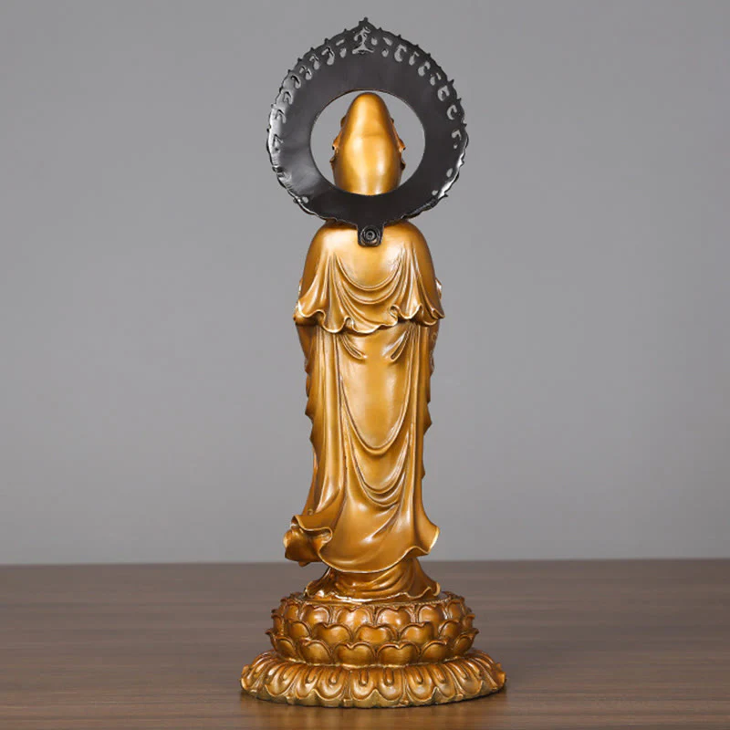 Buddha Stones Kwan Yin Avalokitesvara Loto Aura Successo Ottone Rame Statua Decorazione per la casa - Image 3