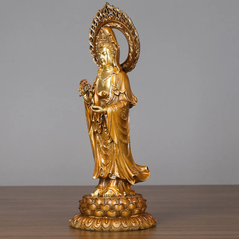 Buddha Stones Kwan Yin Avalokitesvara Loto Aura Successo Ottone Rame Statua Decorazione per la casa - Image 4