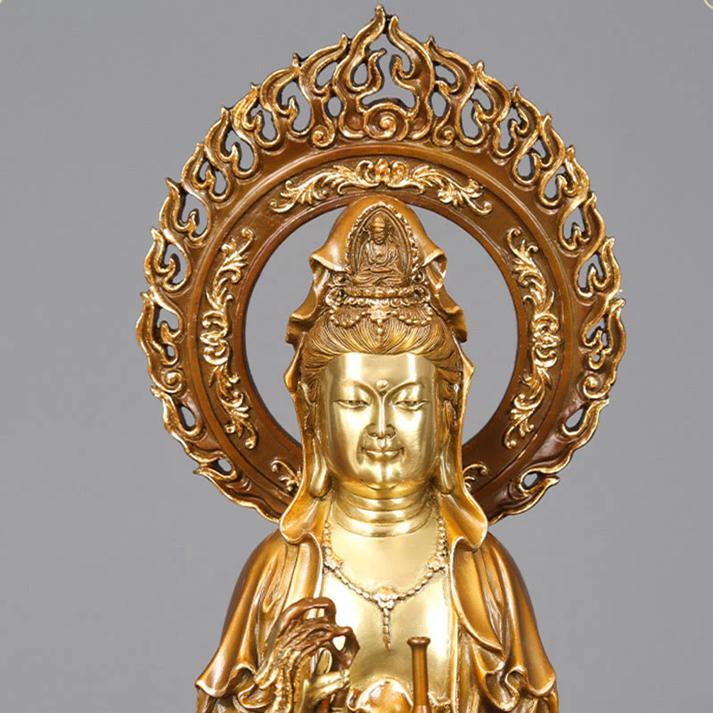 Buddha Stones Kwan Yin Avalokitesvara Loto Aura Successo Ottone Rame Statua Decorazione per la casa - Image 8