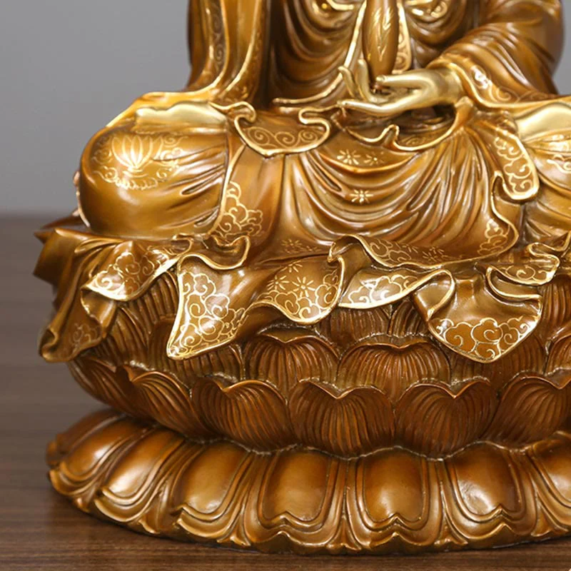 Buddha Stones Kwan Yin Avalokitesvara Loto Seduto Armonia Ottone Rame Statua Decorazione Altare Domestico - Image 10