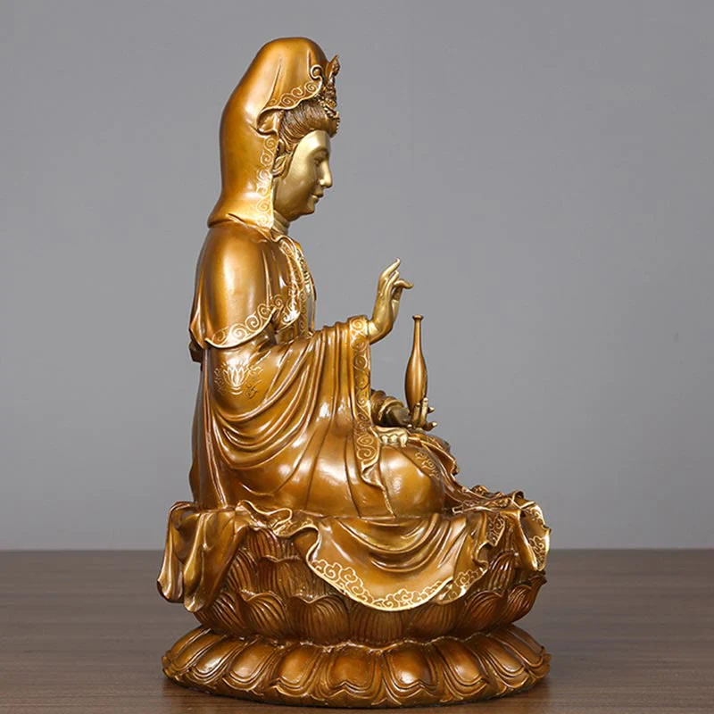 Buddha Stones Kwan Yin Avalokitesvara Loto Seduto Armonia Ottone Rame Statua Decorazione Altare Domestico - Image 12
