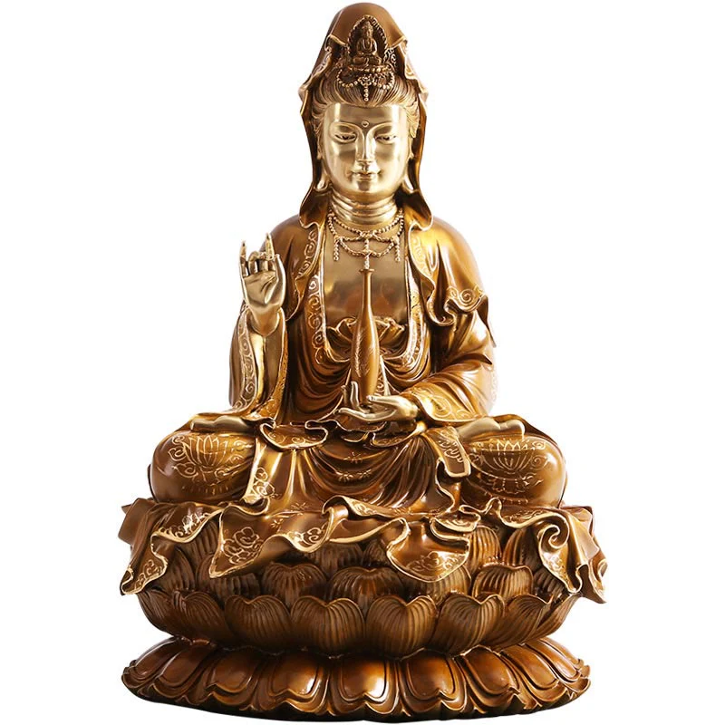 Buddha Stones Kwan Yin Avalokitesvara Loto Seduto Armonia Ottone Rame Statua Decorazione Altare Domestico - Image 17