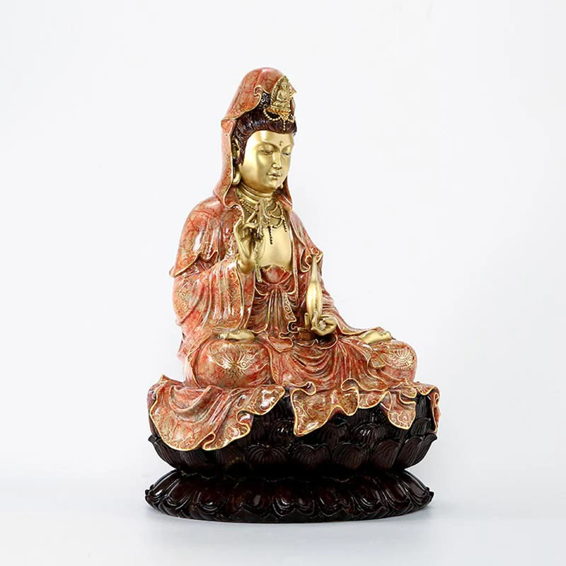 Buddha Stones Kwan Yin Avalokitesvara Loto Seduto Armonia Ottone Rame Statua Decorazione Altare Domestico - Image 19