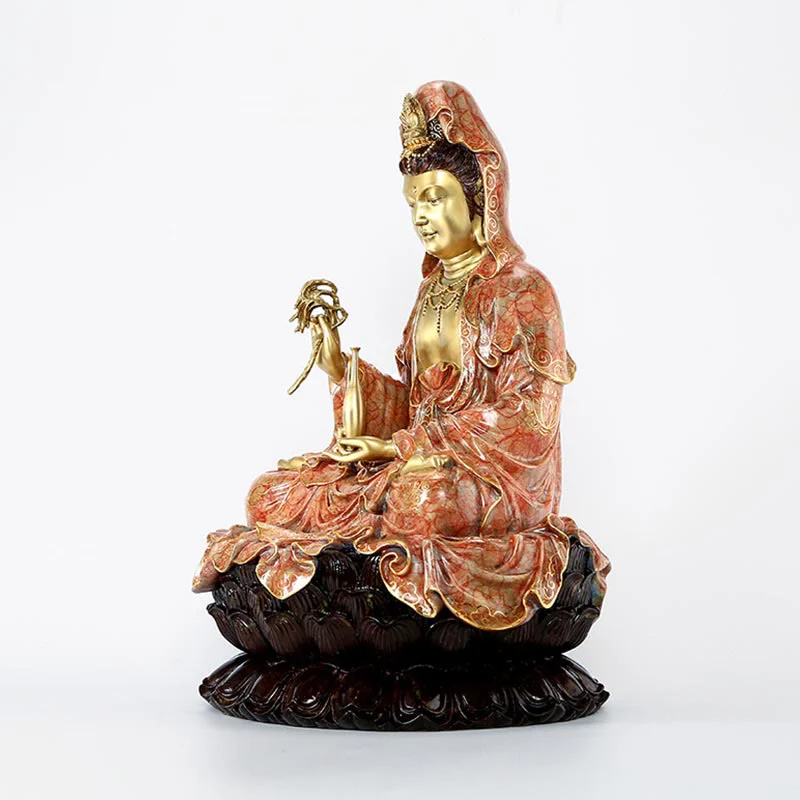 Buddha Stones Kwan Yin Avalokitesvara Loto Seduto Armonia Ottone Rame Statua Decorazione Altare Domestico - Image 22