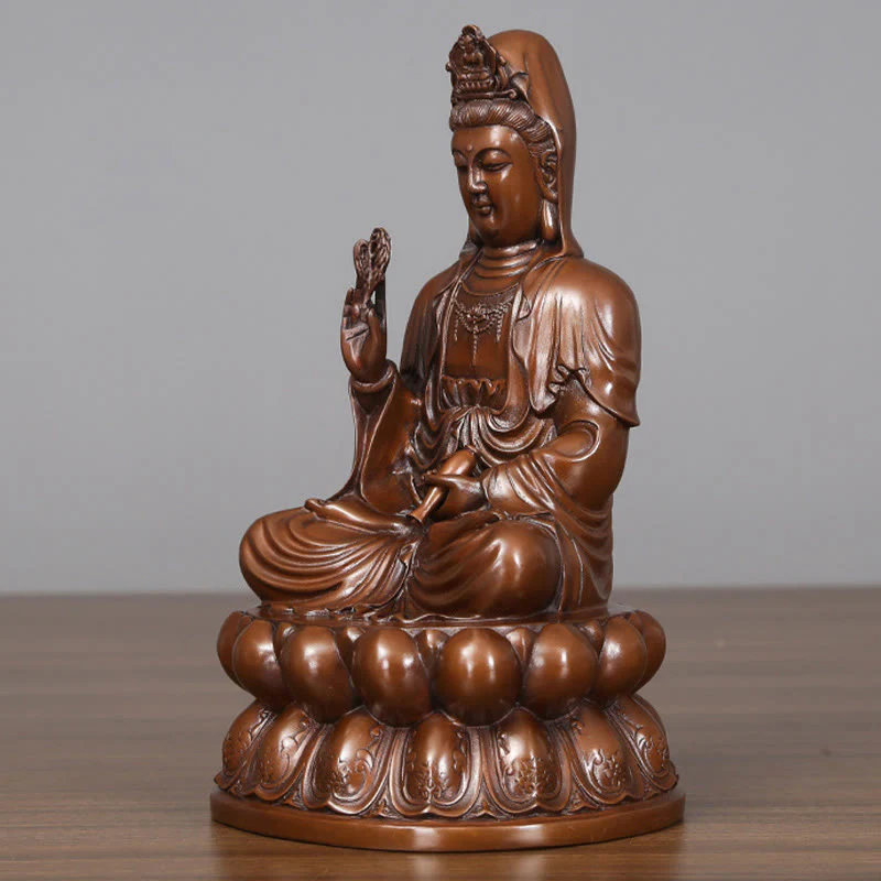 Buddha Stones Kwan Yin Avalokitesvara Lotus Ricchezza Statua in Rame Decorazione per la Scrivania di Casa - Image 10