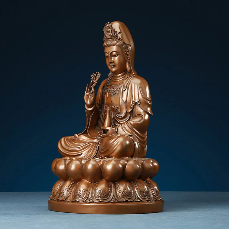 Buddha Stones Kwan Yin Avalokitesvara Lotus Ricchezza Statua in Rame Decorazione per la Scrivania di Casa - Image 14