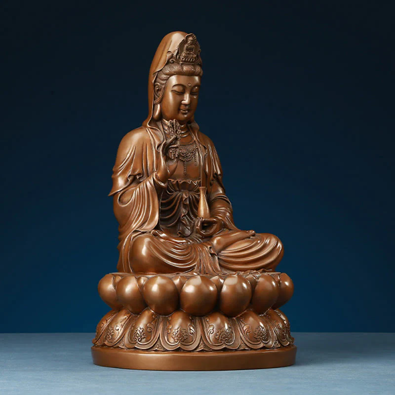 Buddha Stones Kwan Yin Avalokitesvara Lotus Ricchezza Statua in Rame Decorazione per la Scrivania di Casa - Image 16