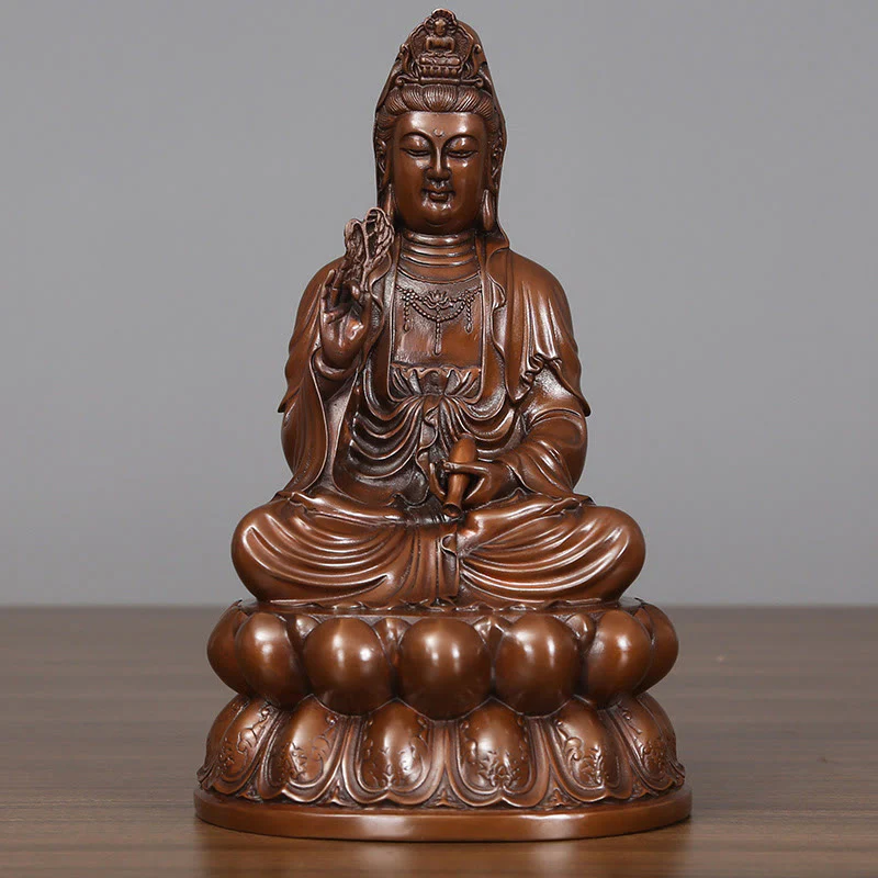 Buddha Stones Kwan Yin Avalokitesvara Lotus Ricchezza Statua in Rame Decorazione per la Scrivania di Casa - Image 3