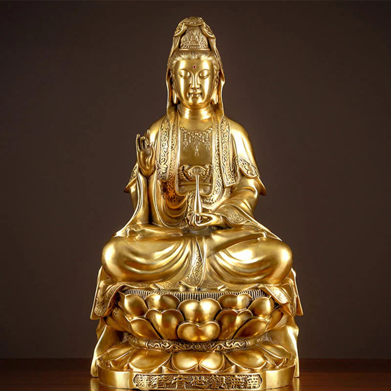 Buddha Stones Kwan Yin Avalokitesvara Ricchezza Ottone Rame Statua Casa Scrivania Decorazione