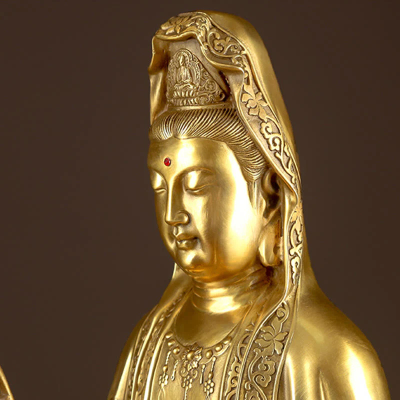 Buddha Stones Kwan Yin Avalokitesvara Ricchezza Ottone Rame Statua Casa Scrivania Decorazione - Image 10
