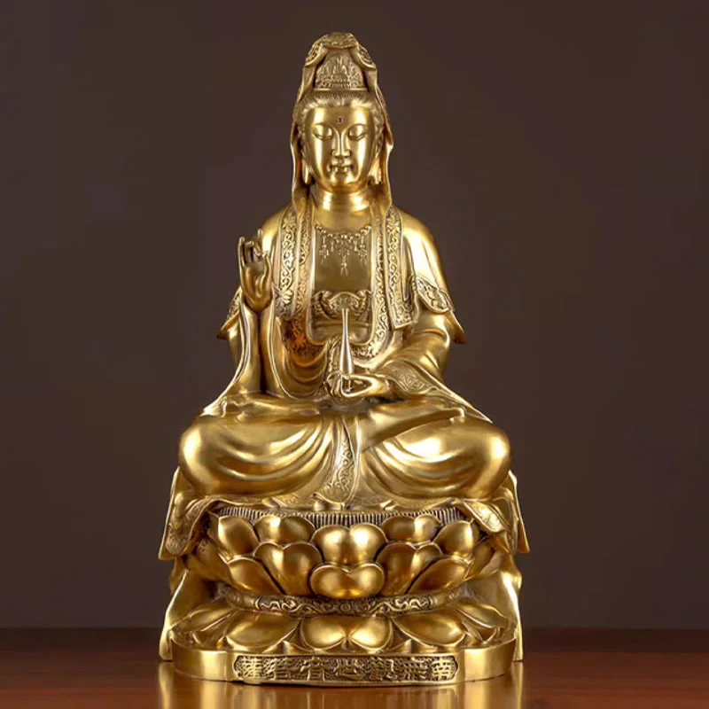Buddha Stones Kwan Yin Avalokitesvara Ricchezza Ottone Rame Statua Casa Scrivania Decorazione - Image 12