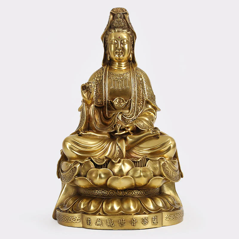 Buddha Stones Kwan Yin Avalokitesvara Ricchezza Ottone Rame Statua Casa Scrivania Decorazione - Image 2