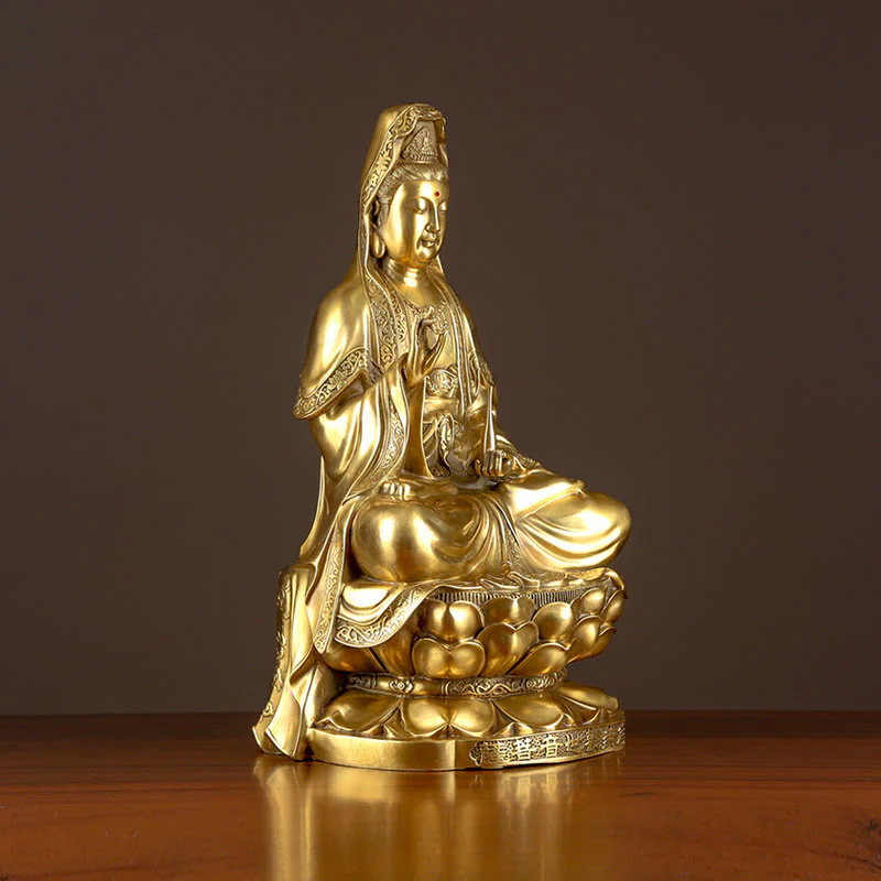 Buddha Stones Kwan Yin Avalokitesvara Ricchezza Ottone Rame Statua Casa Scrivania Decorazione - Image 6