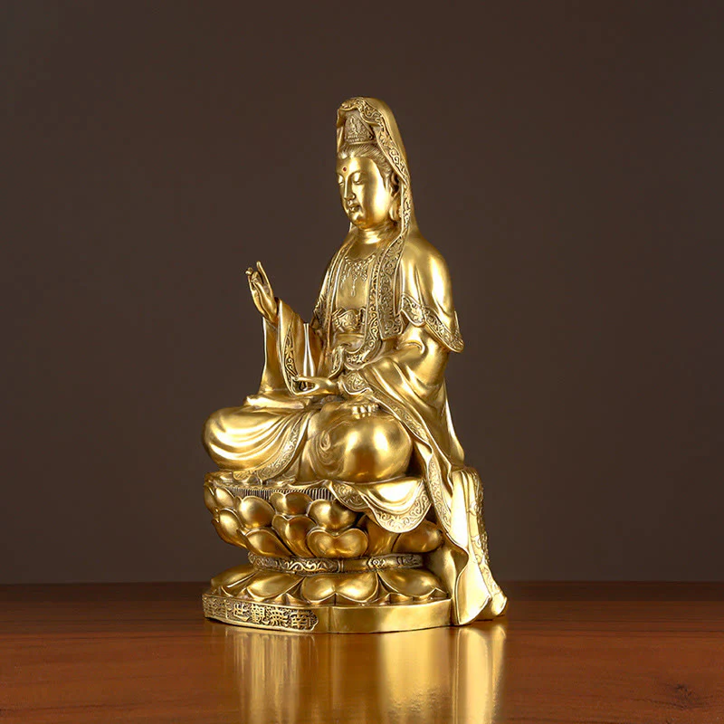 Buddha Stones Kwan Yin Avalokitesvara Ricchezza Ottone Rame Statua Casa Scrivania Decorazione - Image 7