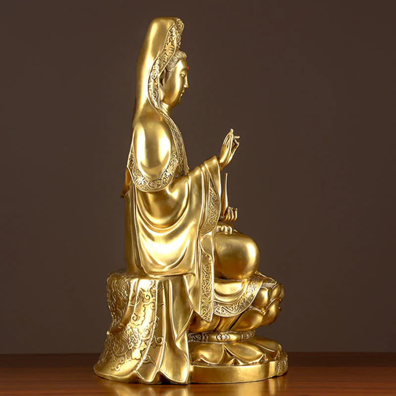 Buddha Stones Kwan Yin Avalokitesvara Ricchezza Ottone Rame Statua Casa Scrivania Decorazione - Image 9
