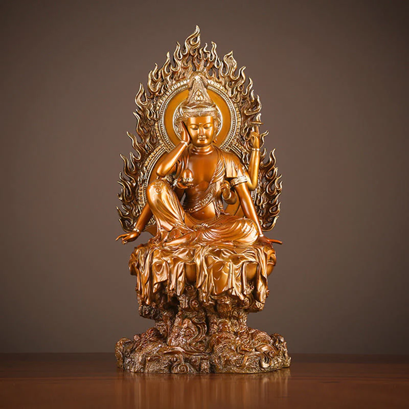 Buddha Stones Kwan Yin Avalokitesvara Successo Ottone Rame Statua Casa Scrivania Altare Decorazione