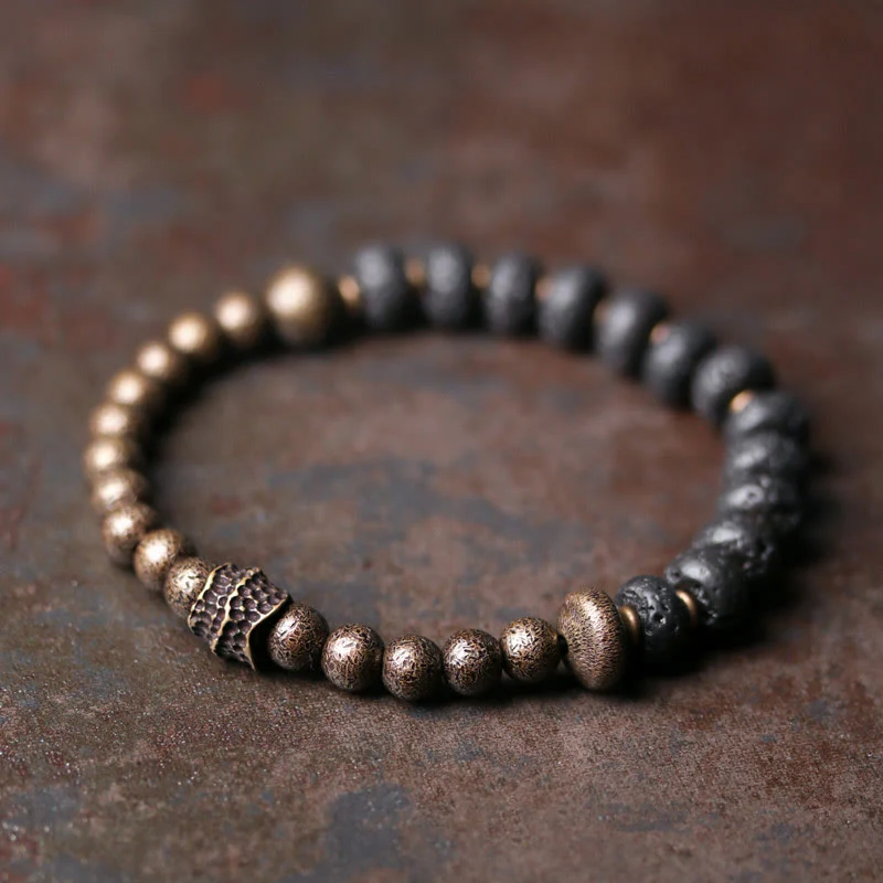Buddha Stones Lava Rock Beads Assorbe Energia Negativa Braccialetto di Rame
