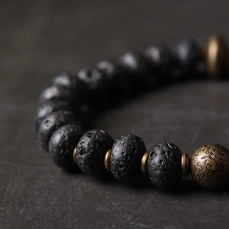 Buddha Stones Lava Rock Beads Assorbe Energia Negativa Braccialetto di Rame - Image 3