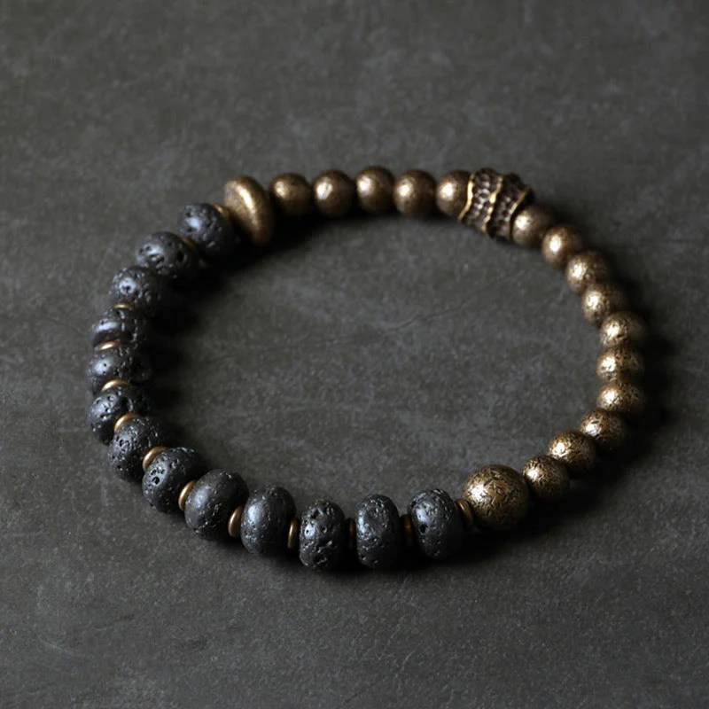 Buddha Stones Lava Rock Beads Assorbe Energia Negativa Braccialetto di Rame - Image 5