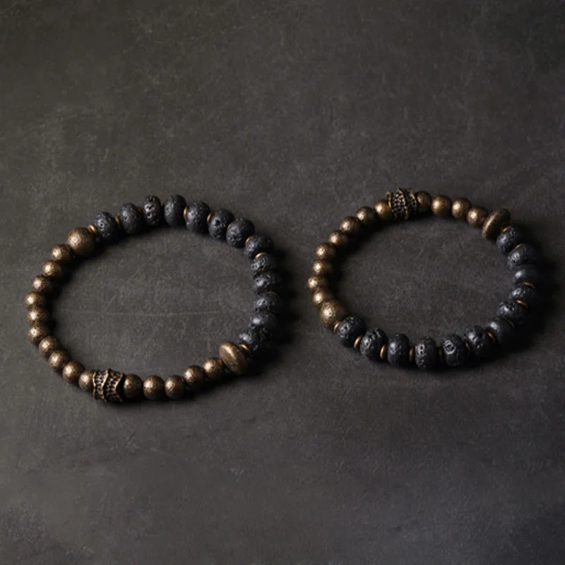 Buddha Stones Lava Rock Beads Assorbe Energia Negativa Braccialetto di Rame - Image 6