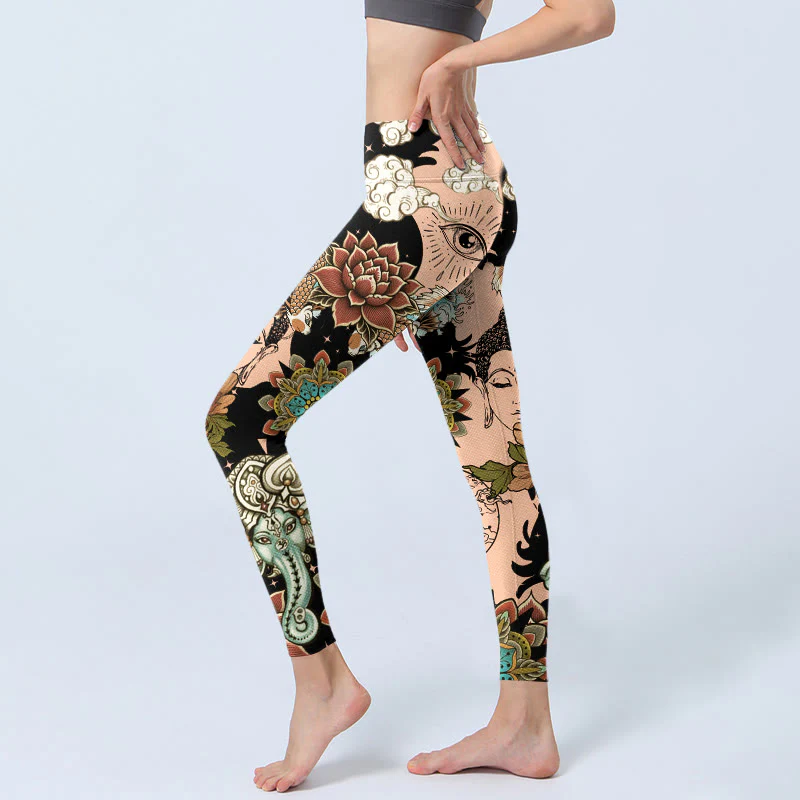 Buddha Stones Leggings da palestra a forma di loto Ganesh Mandala Malocchio Koi Pesce Yin Yang Pantaloni da yoga da donna - Image 3