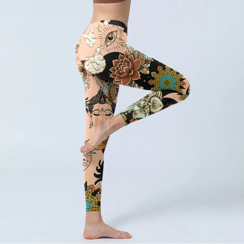 Buddha Stones Leggings da palestra a forma di loto Ganesh Mandala Malocchio Koi Pesce Yin Yang Pantaloni da yoga da donna - Image 4