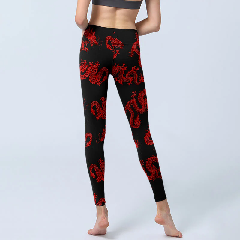 Buddha Stones Leggings da palestra con motivo drago rosso, pantaloni da yoga da donna - Image 7