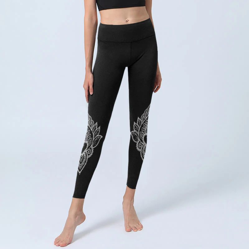 Buddha Stones Leggings da palestra con stampa di fiori e petali a forma di cuore, pantaloni da yoga da donna - Image 6