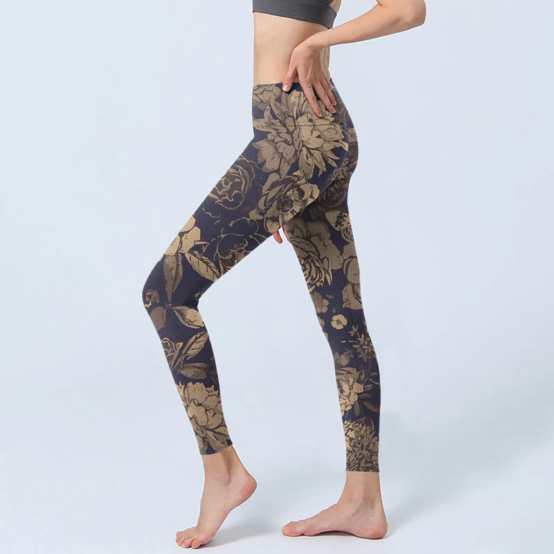 Buddha Stones Leggings da palestra con stampa di fiori, farfalle e foglie, pantaloni da yoga da donna, stile retrò - Image 3