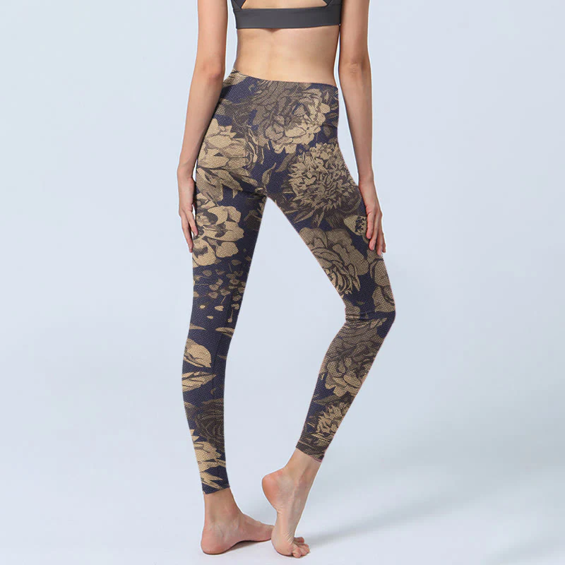 Buddha Stones Leggings da palestra con stampa di fiori, farfalle e foglie, pantaloni da yoga da donna, stile retrò - Image 5