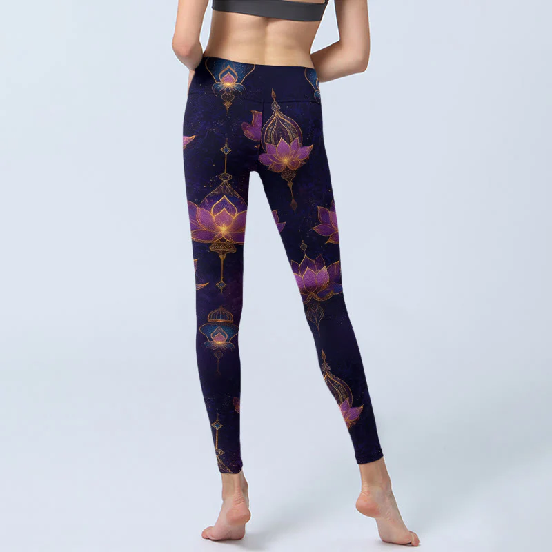 Buddha Stones Leggings da palestra con stampa di lanterne a forma di fiore di loto da sogno, pantaloni da yoga da donna - Image 7