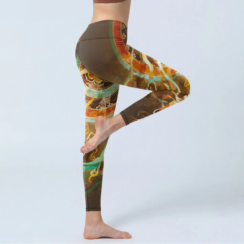 Buddha Stones Leggings da palestra con stampa mandala e motivo Flying Apsaras di Dunhuang, pantaloni da yoga da donna - Image 4