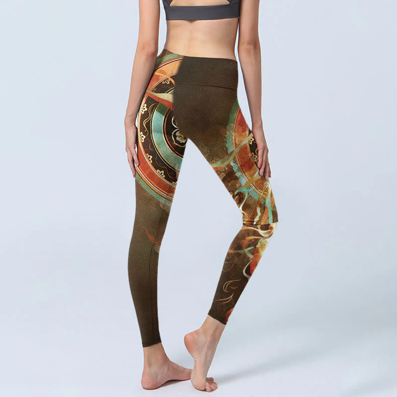 Buddha Stones Leggings da palestra con stampa mandala e motivo Flying Apsaras di Dunhuang, pantaloni da yoga da donna - Image 5