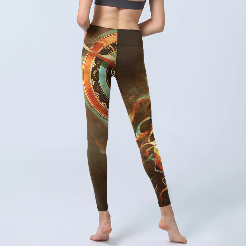 Buddha Stones Leggings da palestra con stampa mandala e motivo Flying Apsaras di Dunhuang, pantaloni da yoga da donna - Image 7
