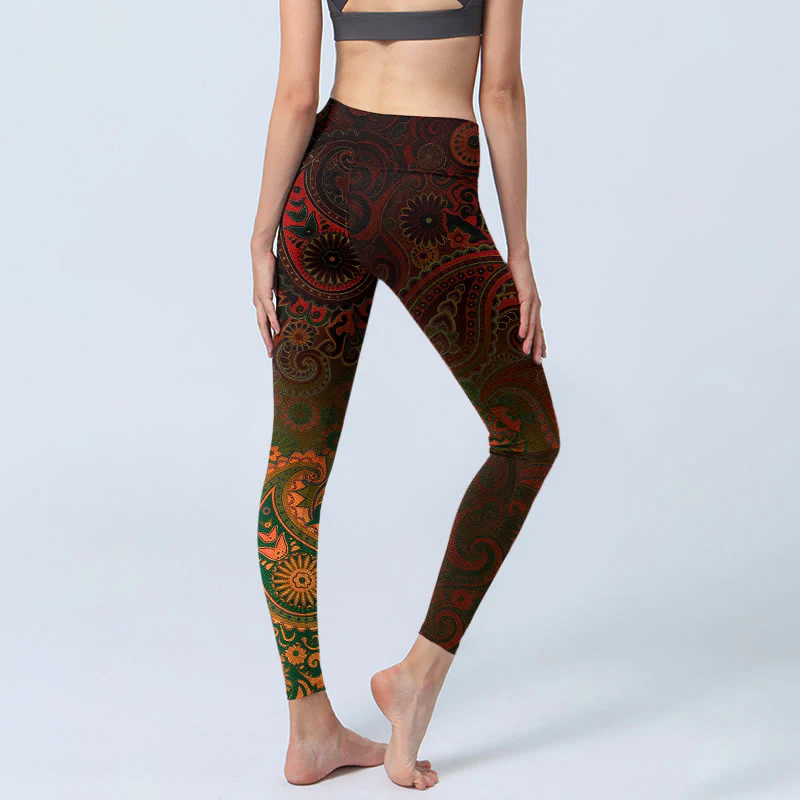 Buddha Stones Leggings da palestra con stampa paisley e fiori di anacardi, pantaloni da yoga da donna - Image 5
