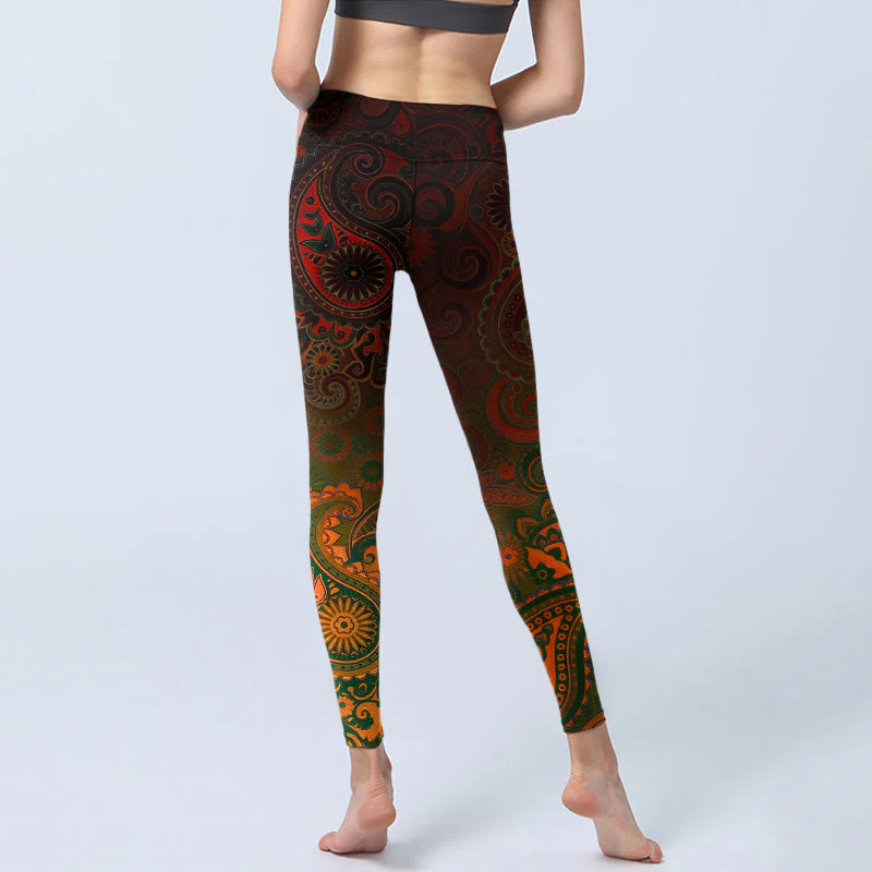 Buddha Stones Leggings da palestra con stampa paisley e fiori di anacardi, pantaloni da yoga da donna - Image 7