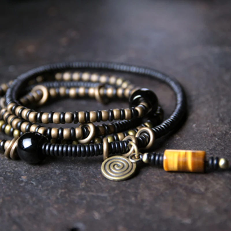 Buddha Stones Legno di ebano Perline Dzi Rame Pace Coppia Bracciale Collana Pendente - Image 7