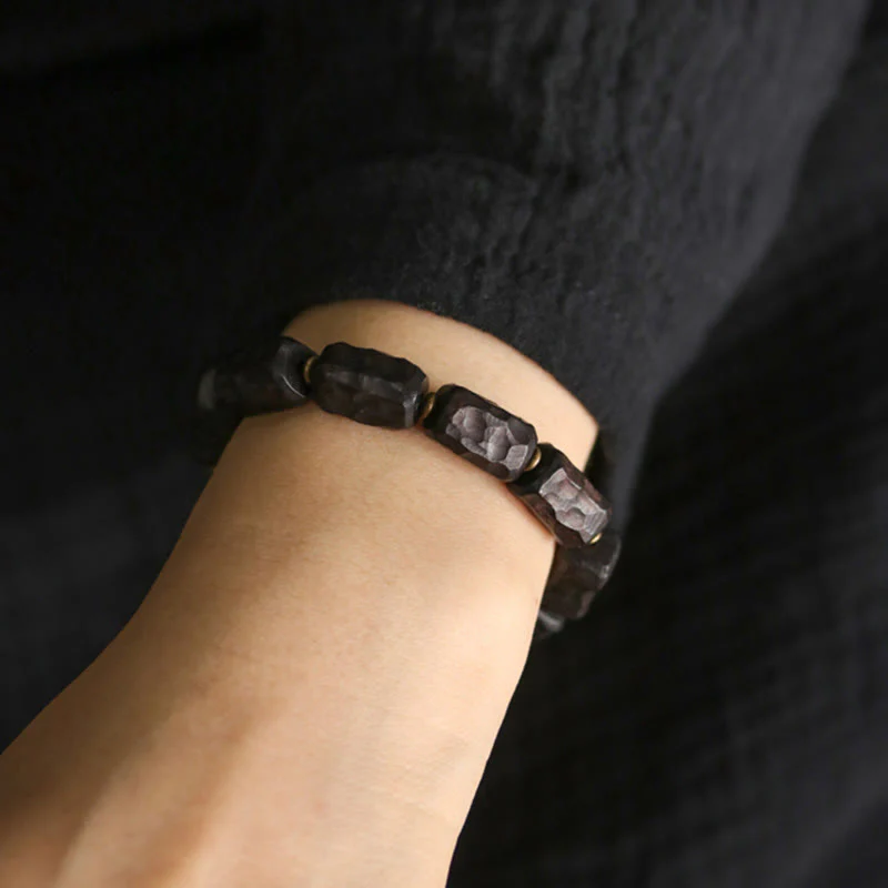 Buddha Stones Legno di ebano Rame Ottone Anello circolare Bracciale della pace - Image 10