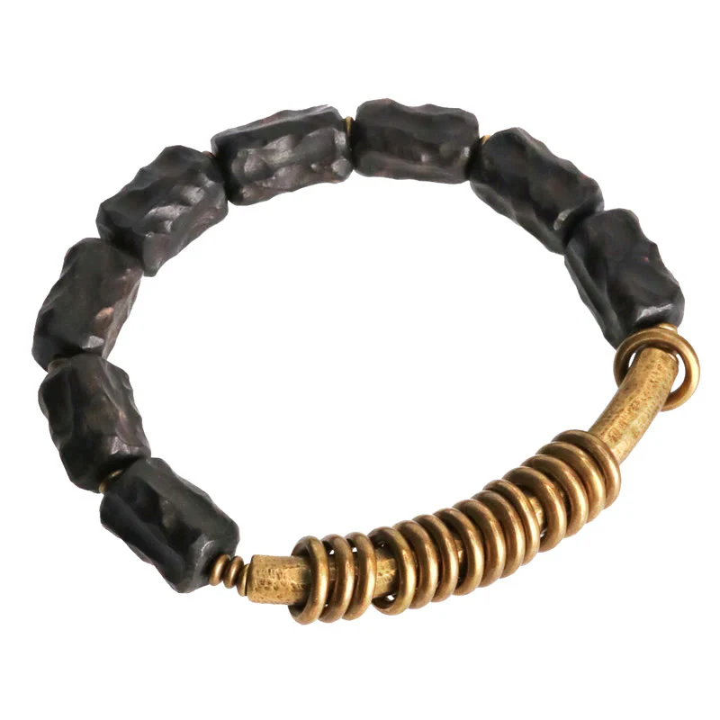 Buddha Stones Legno di ebano Rame Ottone Anello circolare Bracciale della pace - Image 11